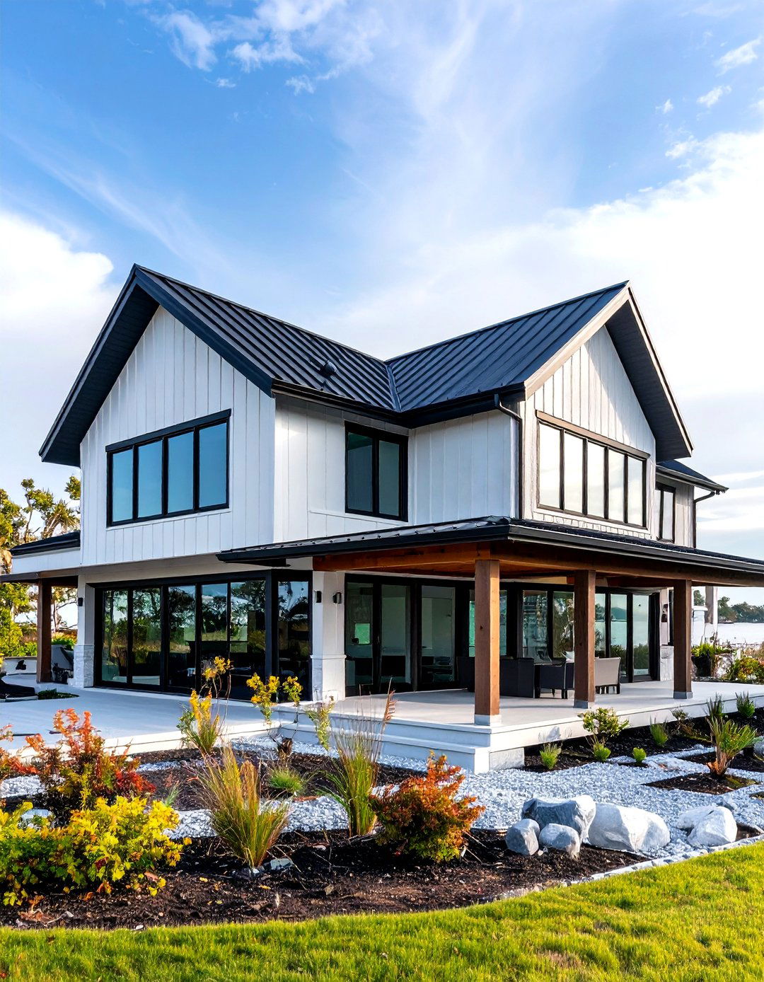 Coastal Contemporary White Exterior Home with a Black Roof and Weather Resistant Materials - 20 White Exterior Home with a Black Roof Ideas