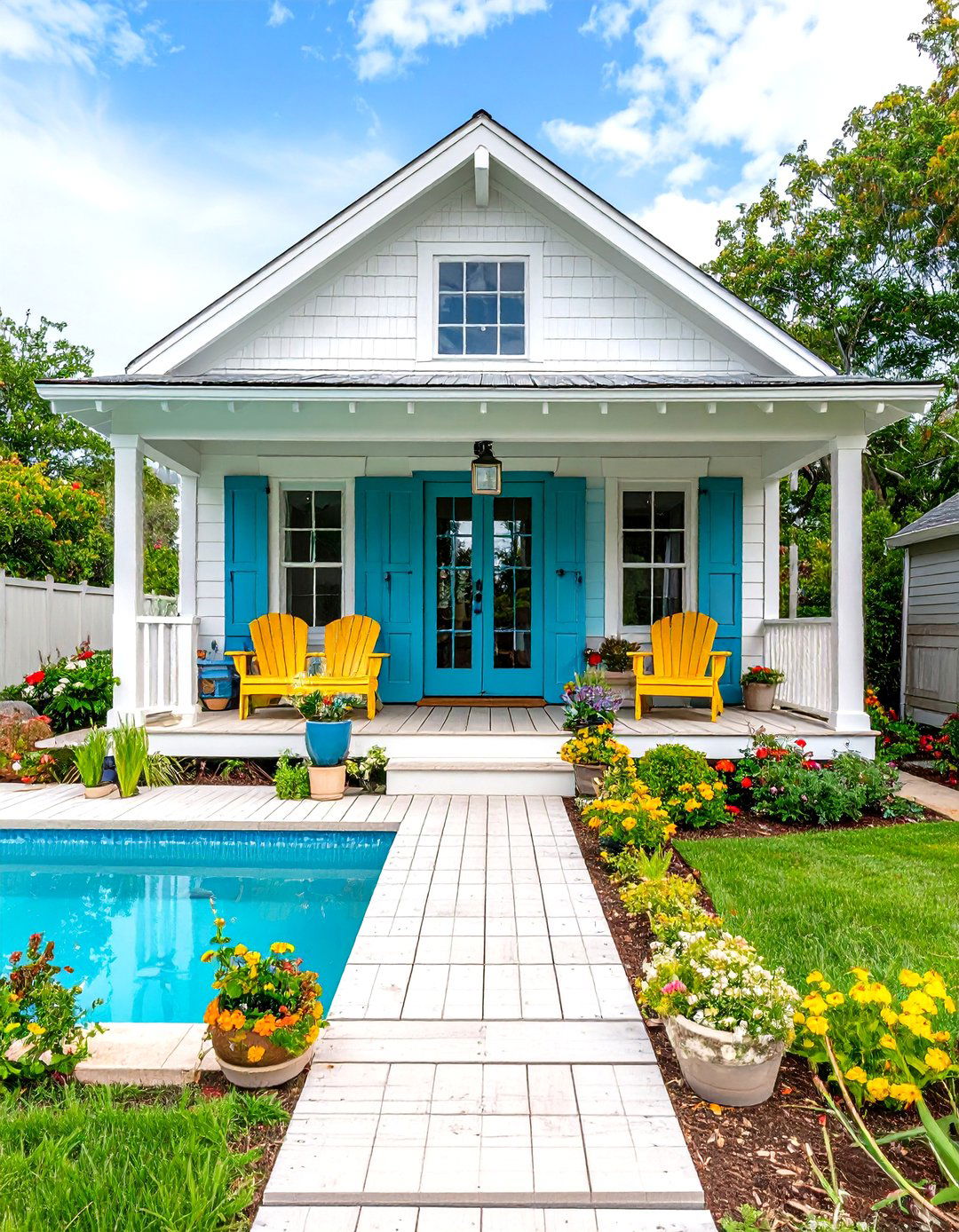 Coastal Cottage Pool House with Shiplap Siding - 20 Pool House Ideas