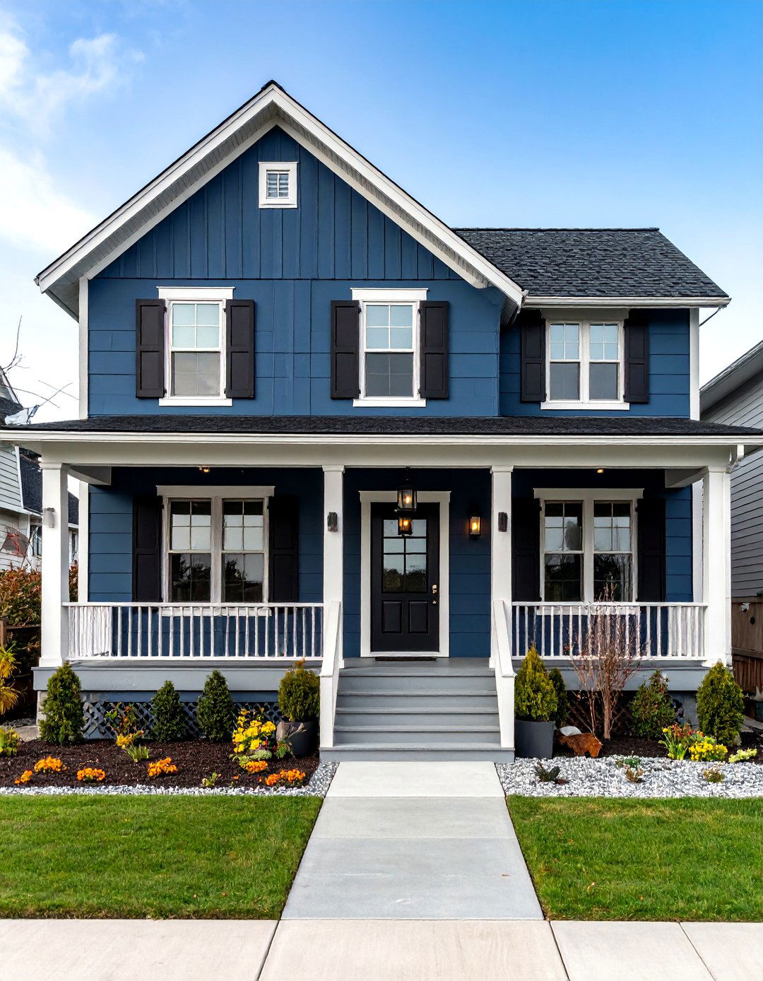 Coastal Cottage with Black Shutters - 20 Dark Blue House With Black Trim
