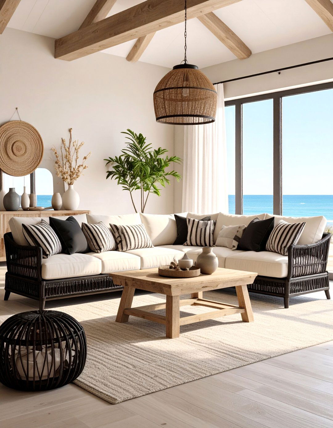 Coastal Cream and Black Living Room - 20 Cream and Black Living Room Ideas