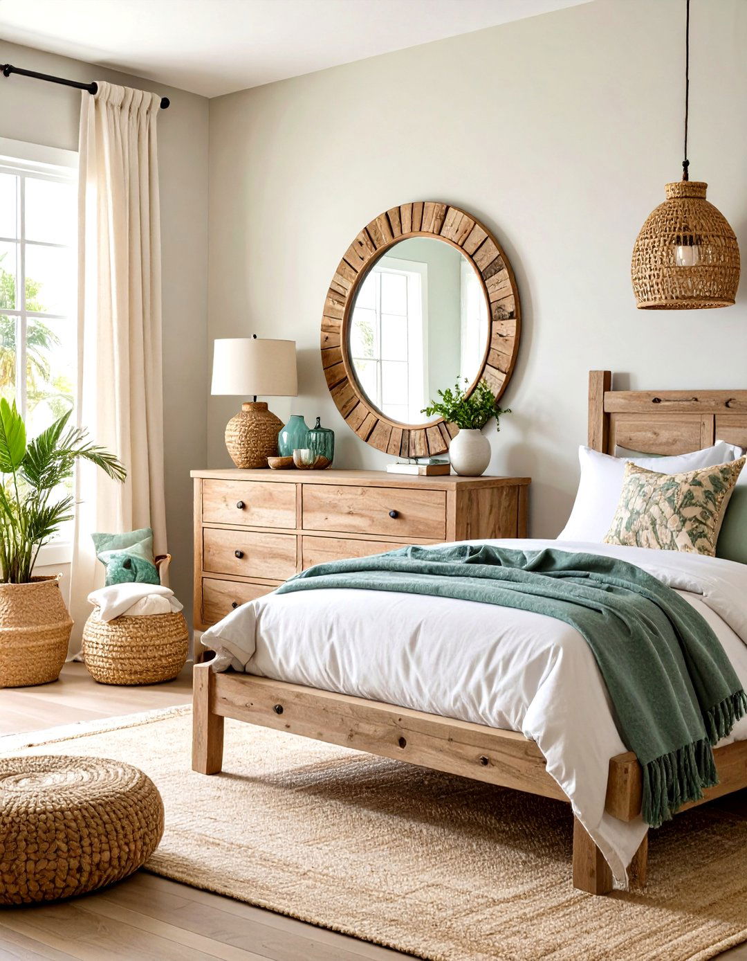 Coastal Driftwood Mirror Behind Nightstand Design - 20 Mirror Behind Nightstand Design Ideas
