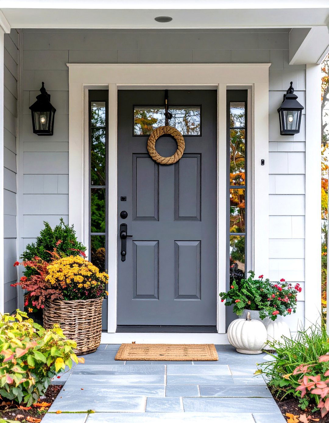 Coastal Grey Front Door with Rope Style Handle - 20 Grey Front Door Ideas