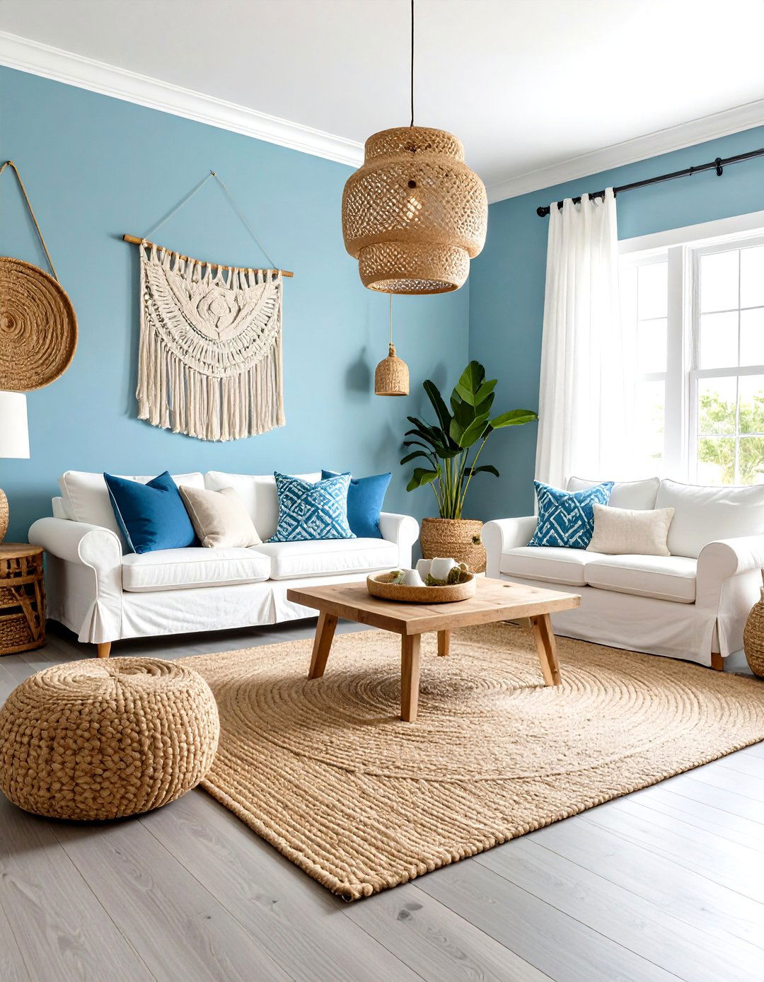 Coastal Inspired Grey Floor Living Room with Blue Walls Beach House Vibes - 20 grey floor living room with blue walls ideas