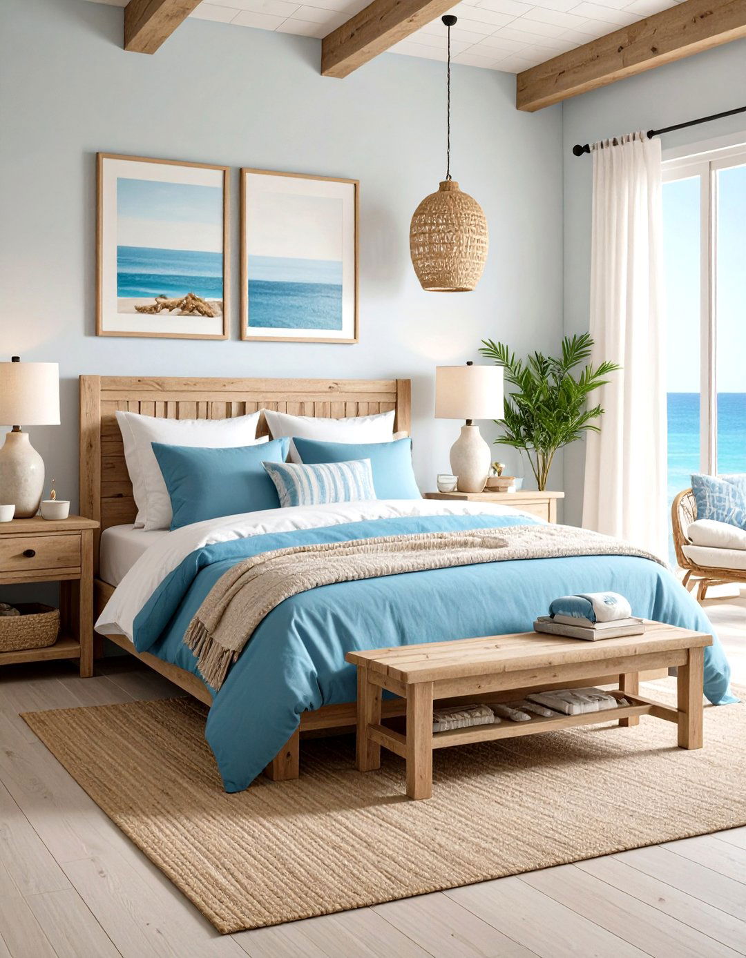 Coastal Inspired Sky Blue Palette - 20 Sky Blue Bedroom Ideas