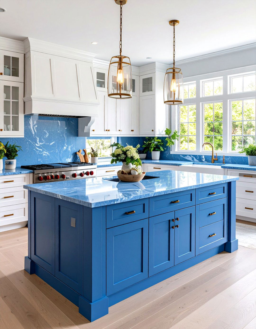 Coastal Kitchen with Blue Gray Quartz Countertops - 20 coastal kitchen ideas