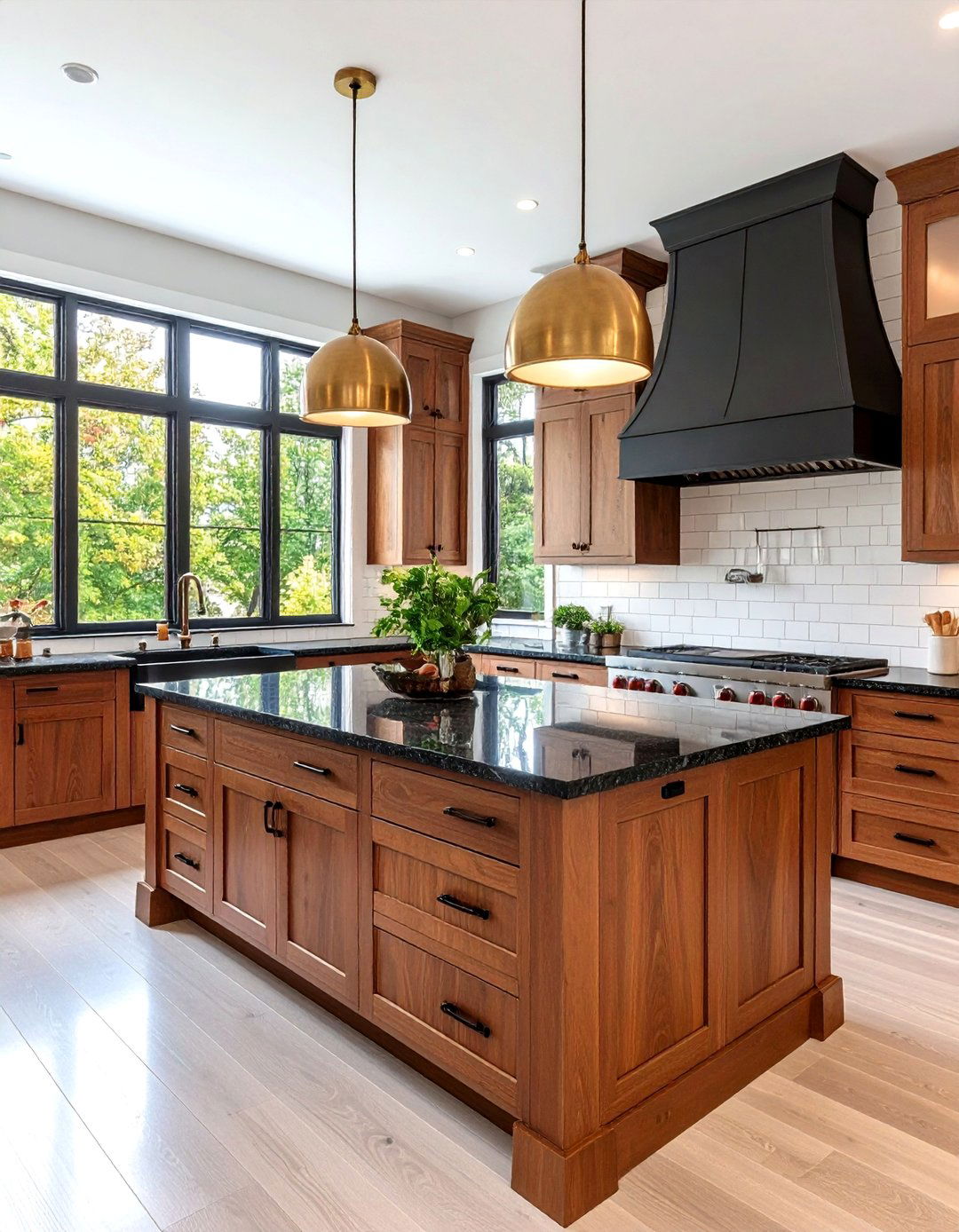 Coastal Kitchen with Driftwood Brown Cabinets and Black Slate Countertops - 20 kitchen with brown cabinets and black countertops ideas