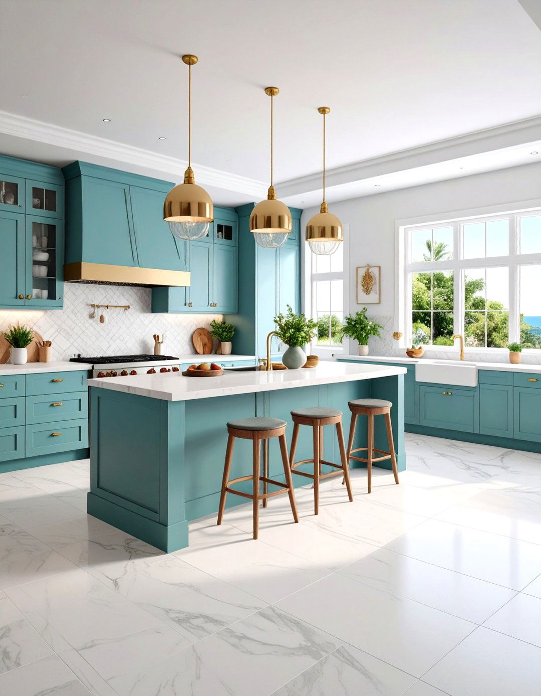 Coastal Kitchen with Large Format Porcelain Stone Tiles - 20 coastal kitchen ideas