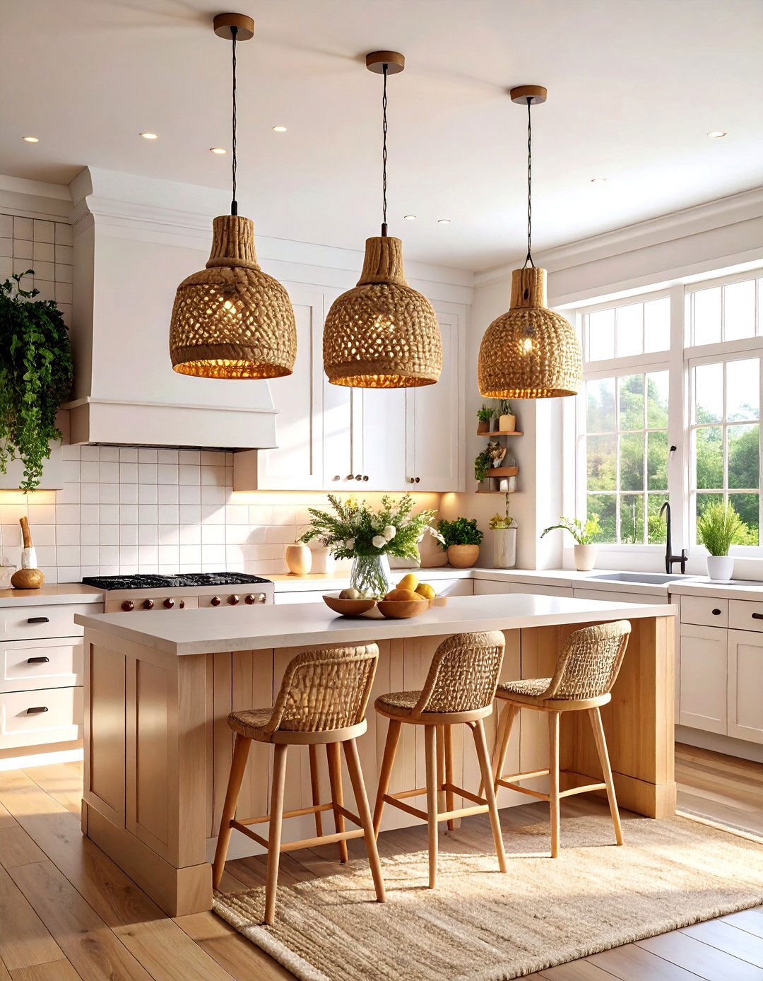 Coastal Kitchen with Rope and Wicker Pendant Lighting - 20 coastal kitchen ideas