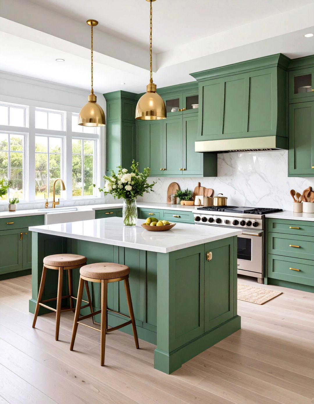 Coastal Kitchen with Sage Green Painted Cabinets - 20 coastal kitchen ideas