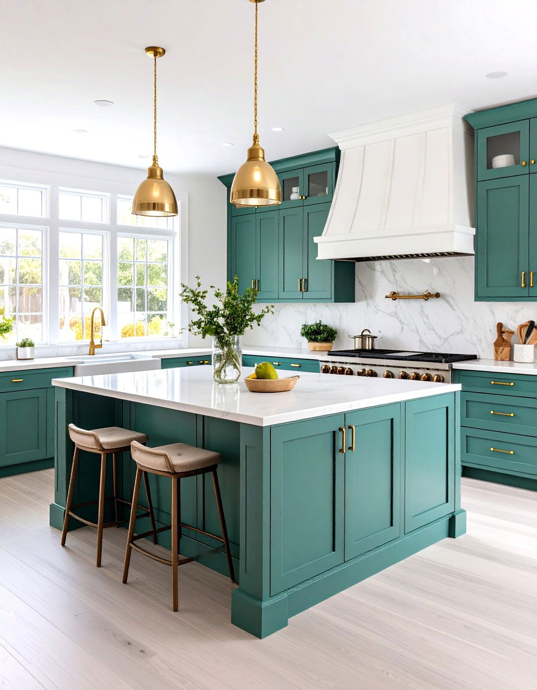 Coastal Kitchen with Seafoam Green Cabinet Accents - 20 coastal kitchen ideas