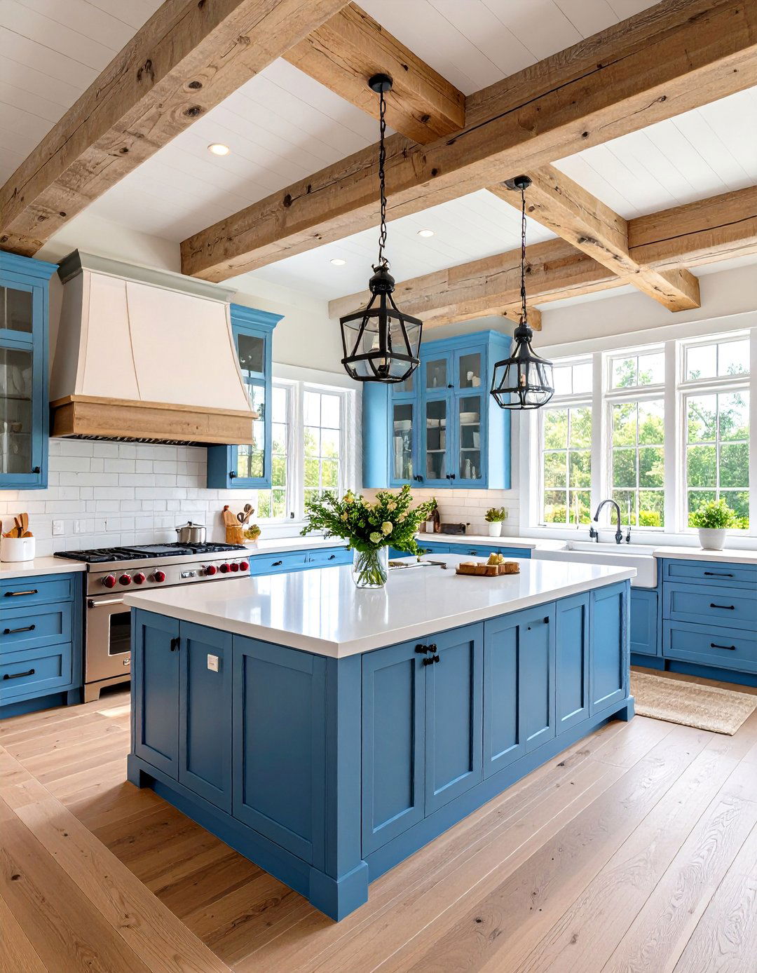 Coastal Kitchen with Weathered Wood Beam Ceiling - 20 coastal kitchen ideas