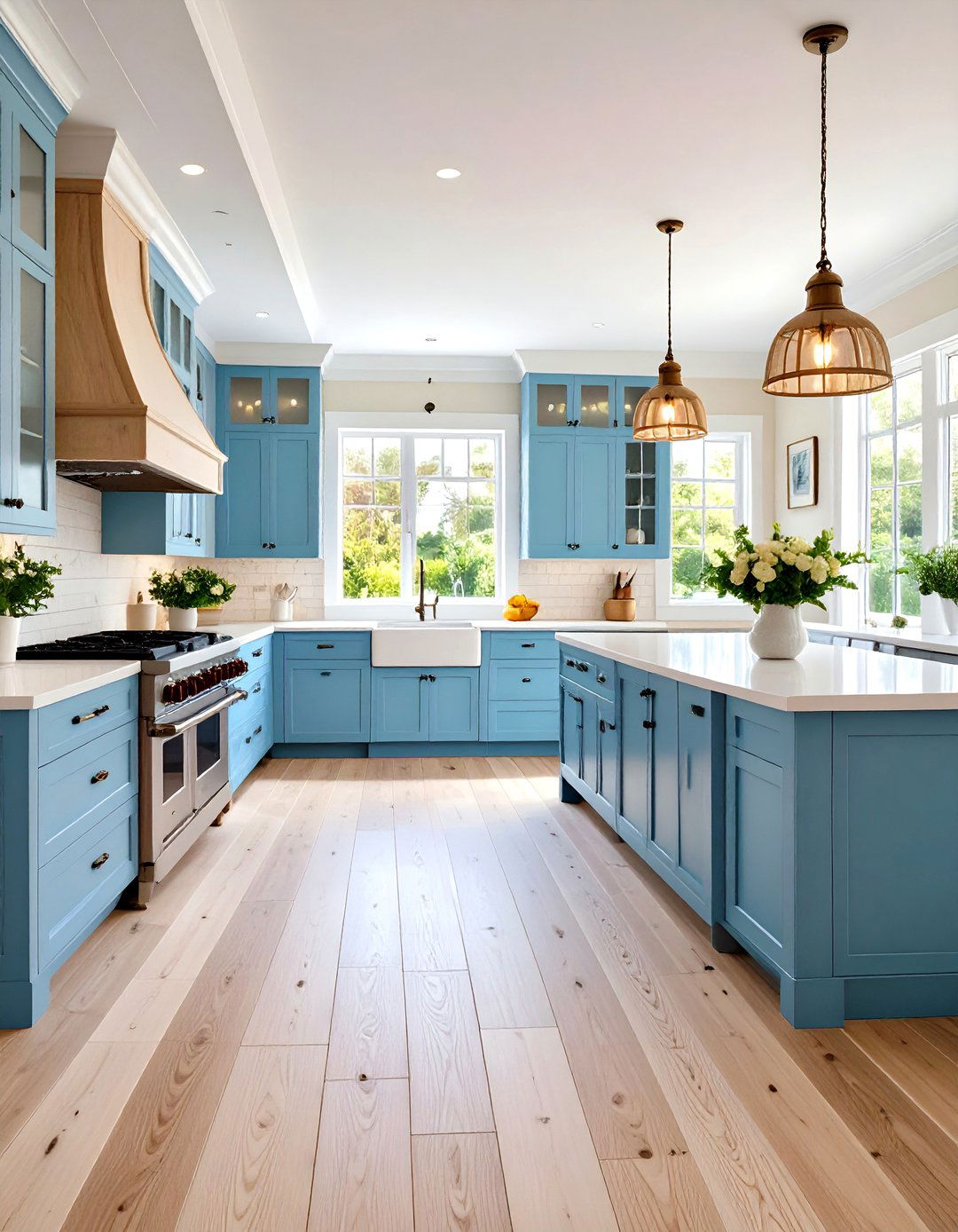 Coastal Kitchen with Whitewashed Wood Plank Flooring - 20 coastal kitchen ideas