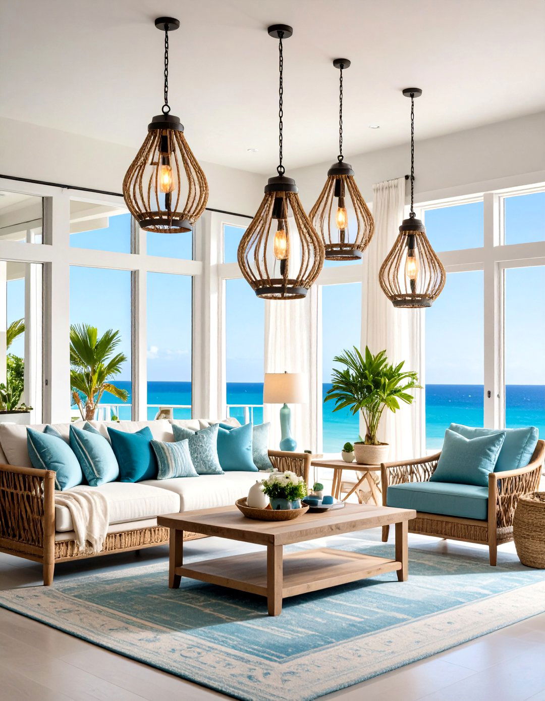 Coastal Living Room Featuring Nautical Pendant Lighting and Fixtures - 20 Coastal Living Room Ideas