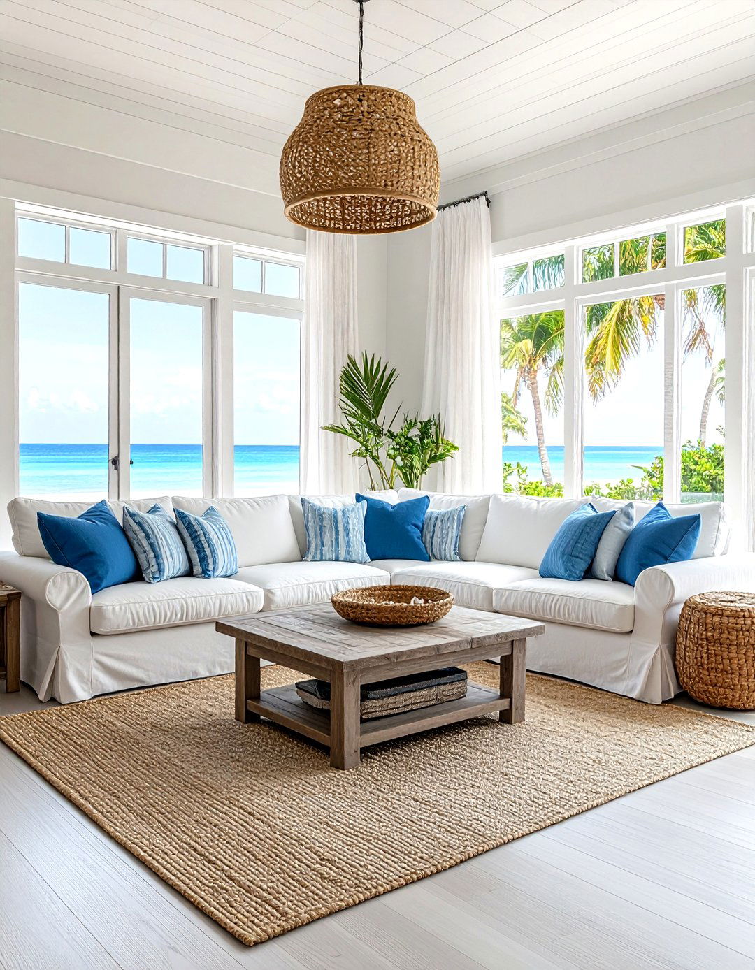 Coastal Living Room Featuring Nautical Rope and Driftwood Accents - 20 Coastal Living Room Ideas