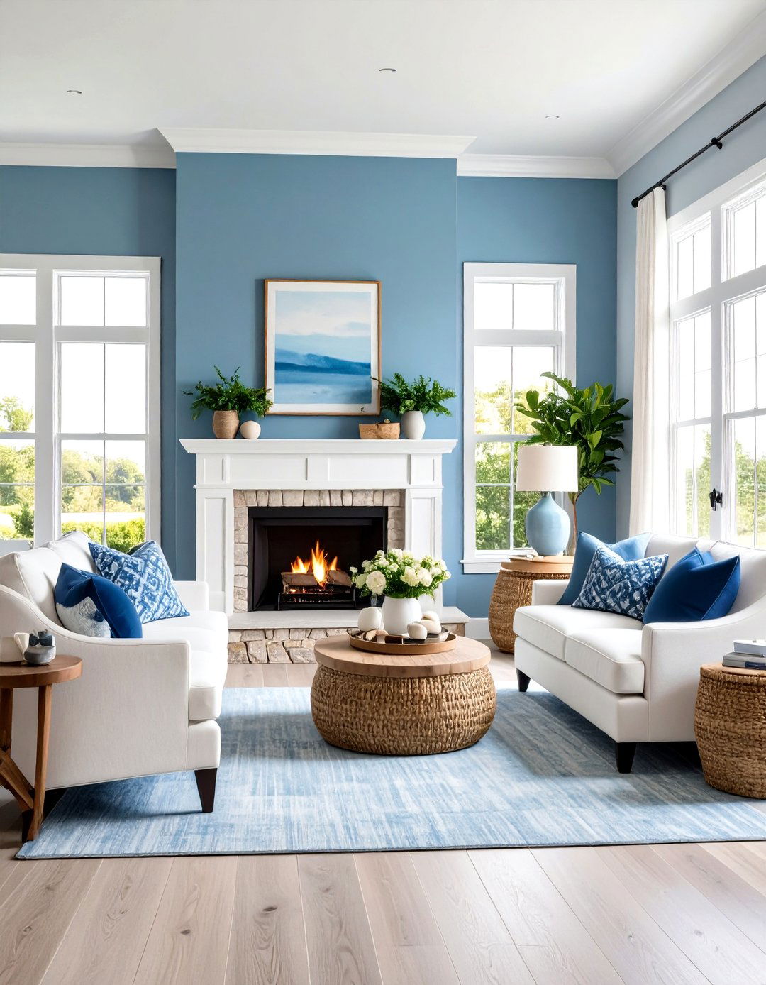 Coastal Living Room Showcasing Blue and White Color Schemes - 20 Coastal Living Room Ideas