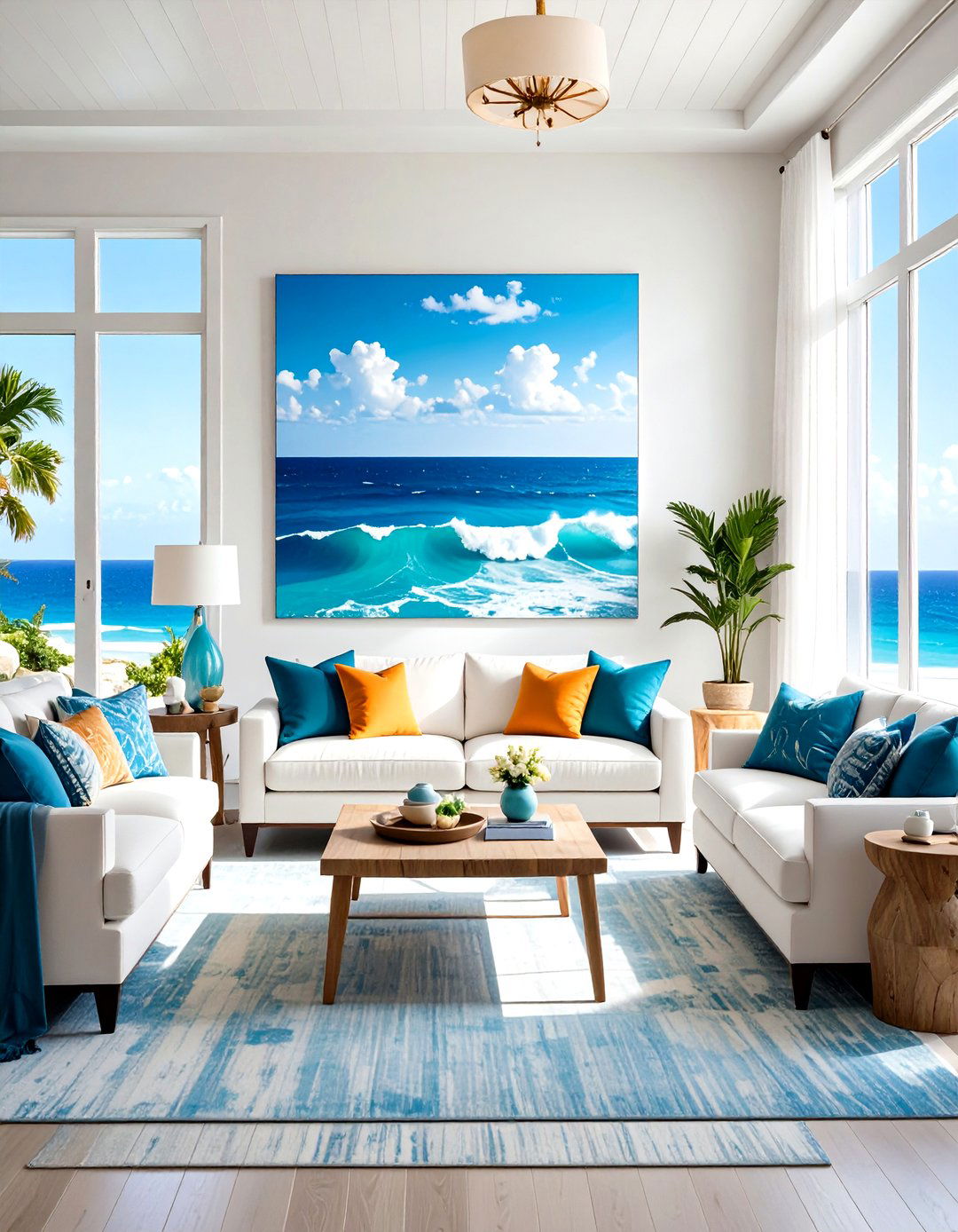Coastal Living Room Showcasing Ocean Inspired Artwork and Photography - 20 Coastal Living Room Ideas