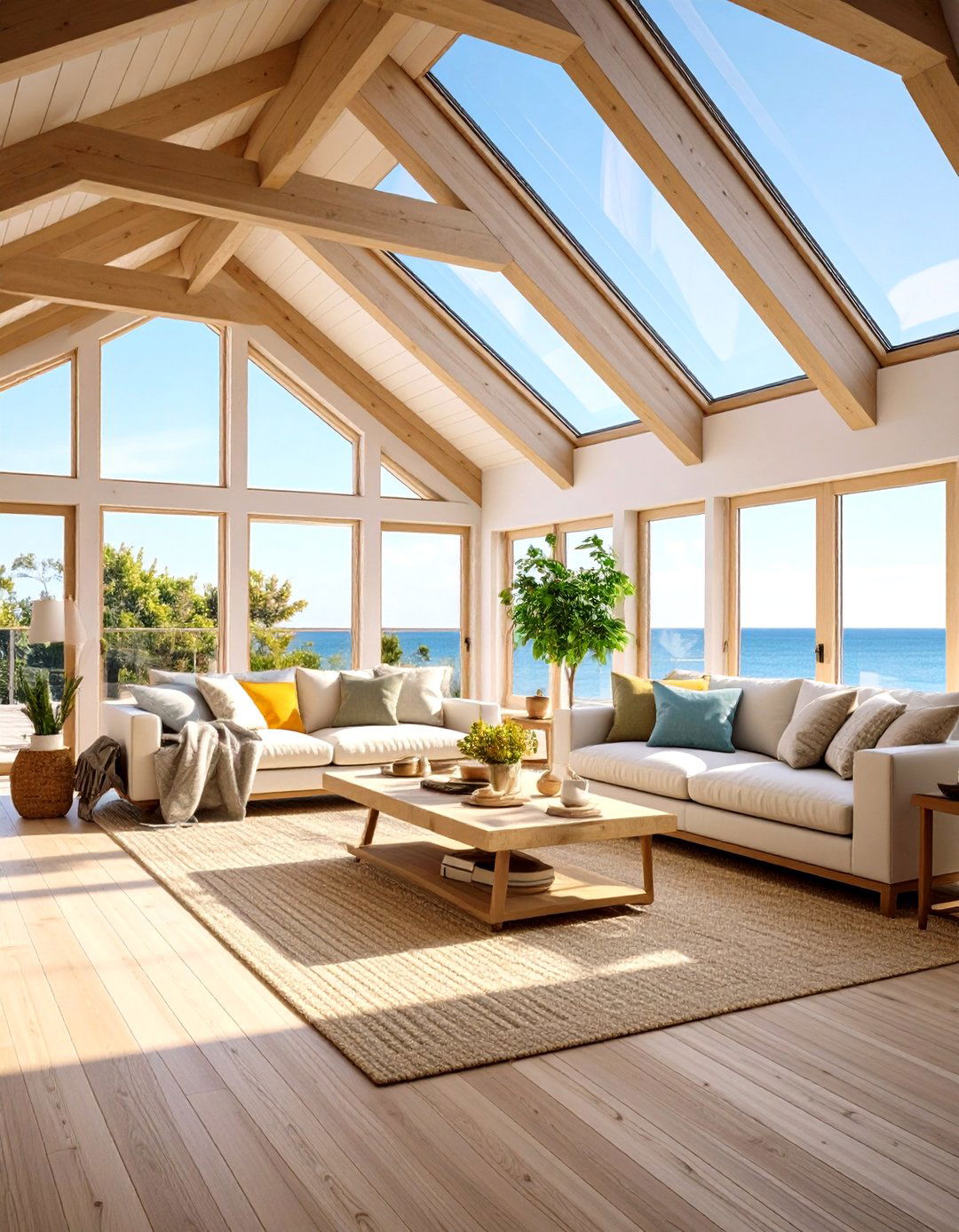 Coastal Living Room Vaulted Ceiling with Natural Light Focus - 20 Living Room Vaulted Ceiling Ideas