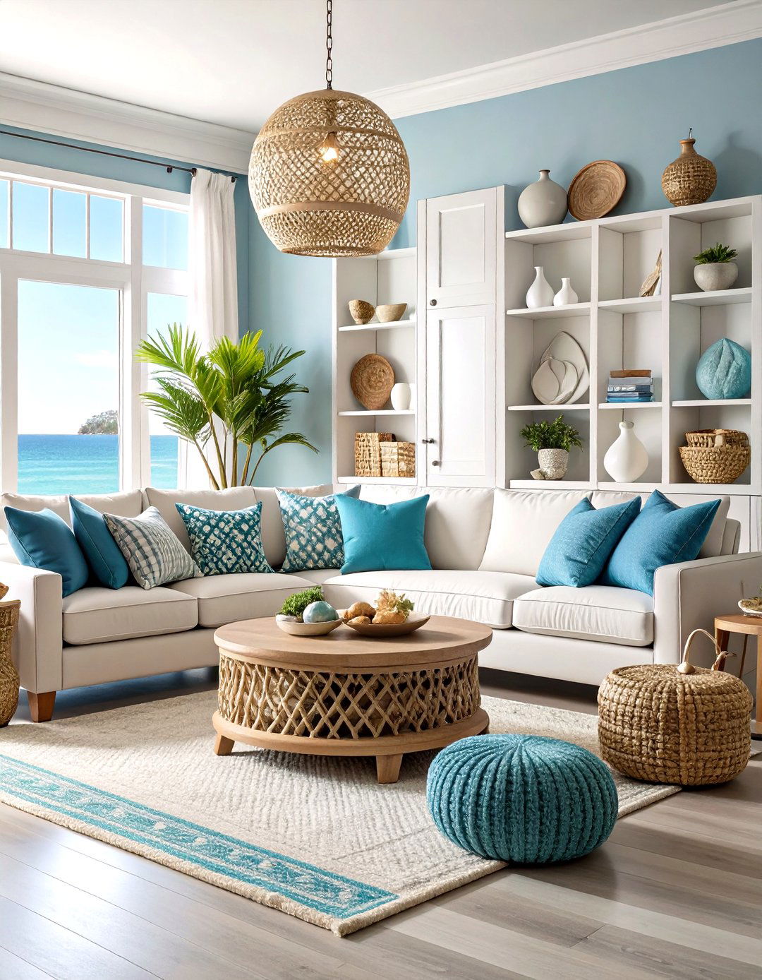 Coastal Living Room with Built in Storage and Display Solutions - 20 Coastal Living Room Ideas