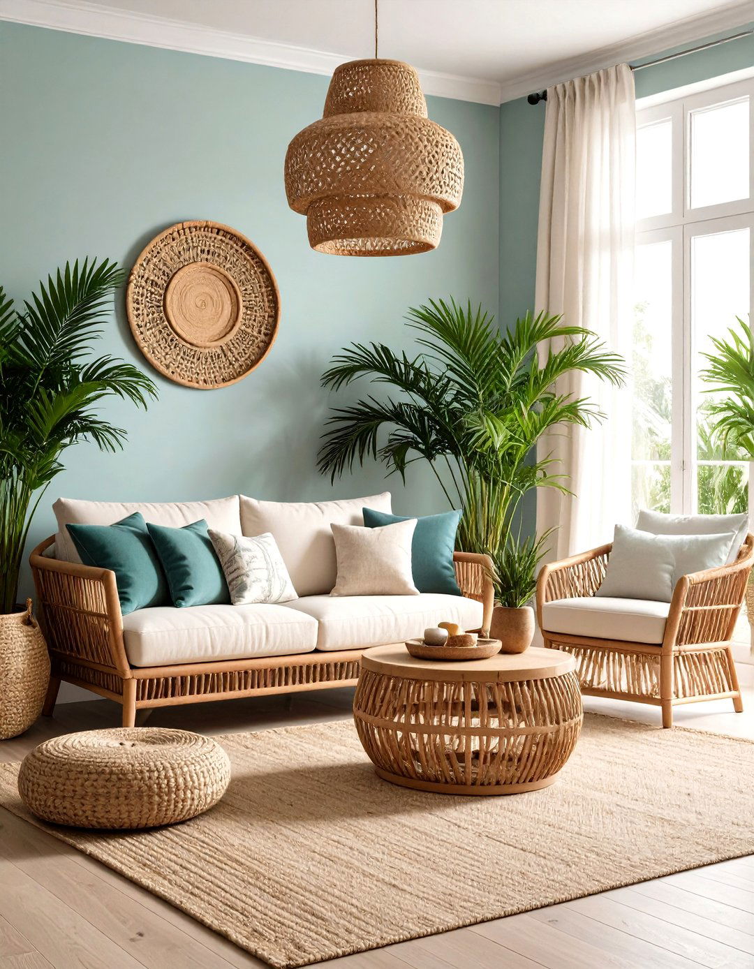 Coastal Living Room with Indoor Plants and Natural Greenery - 20 Coastal Living Room Ideas