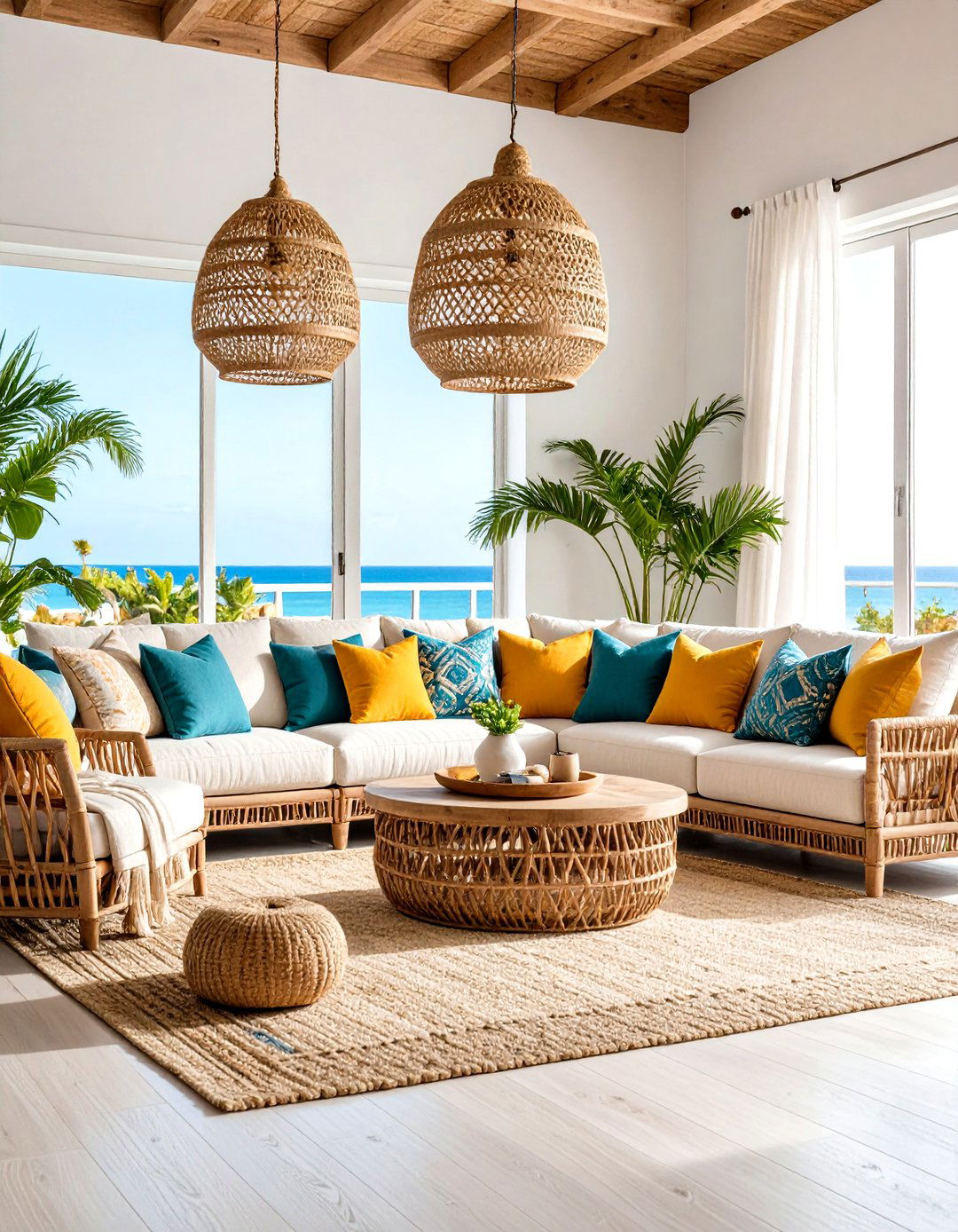 Coastal Living Room with Sectional Seating and Casual Arrangement - 20 Coastal Living Room Ideas