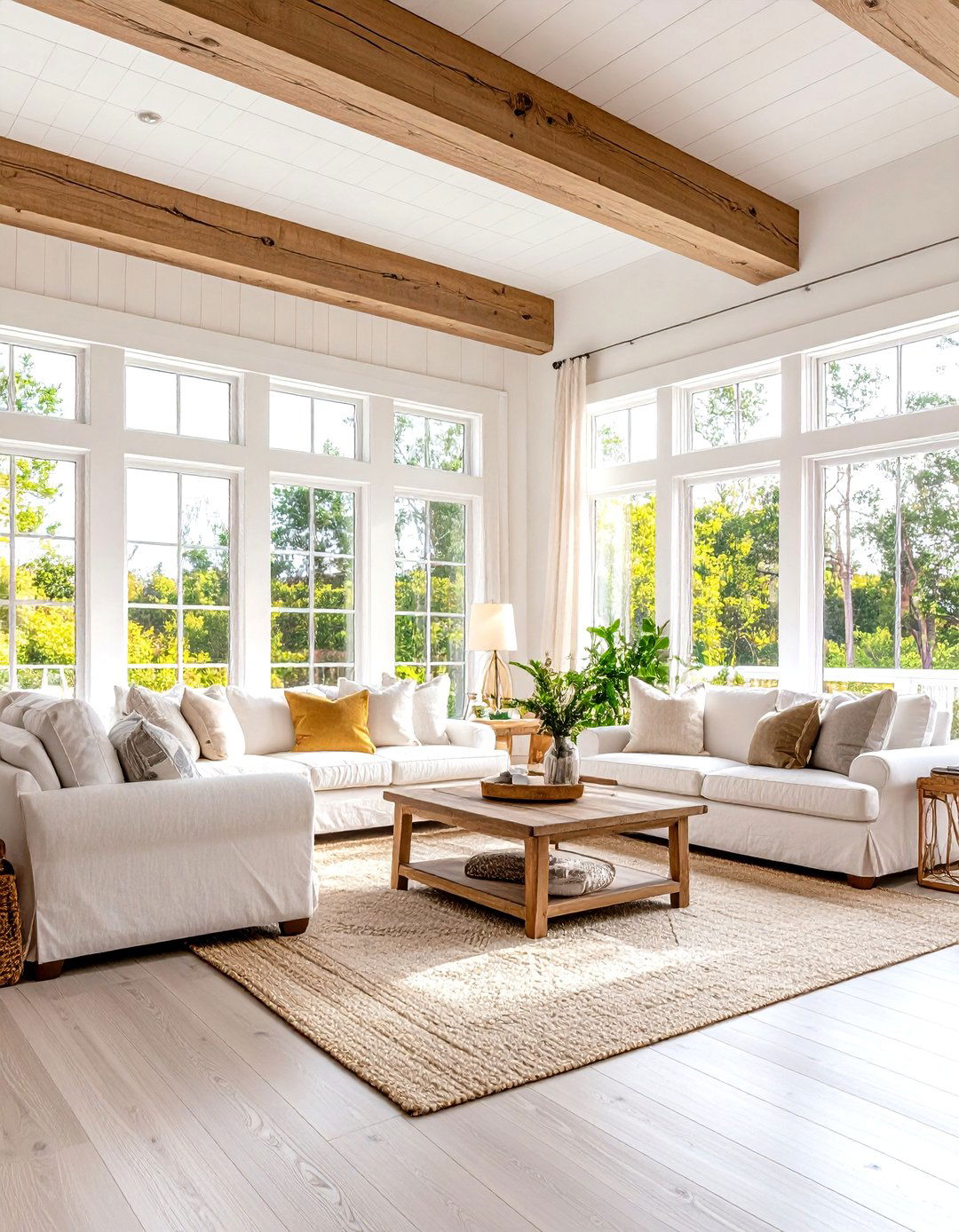 Coastal Living Room with Shiplap Walls and Architectural Details - 20 Coastal Living Room Ideas
