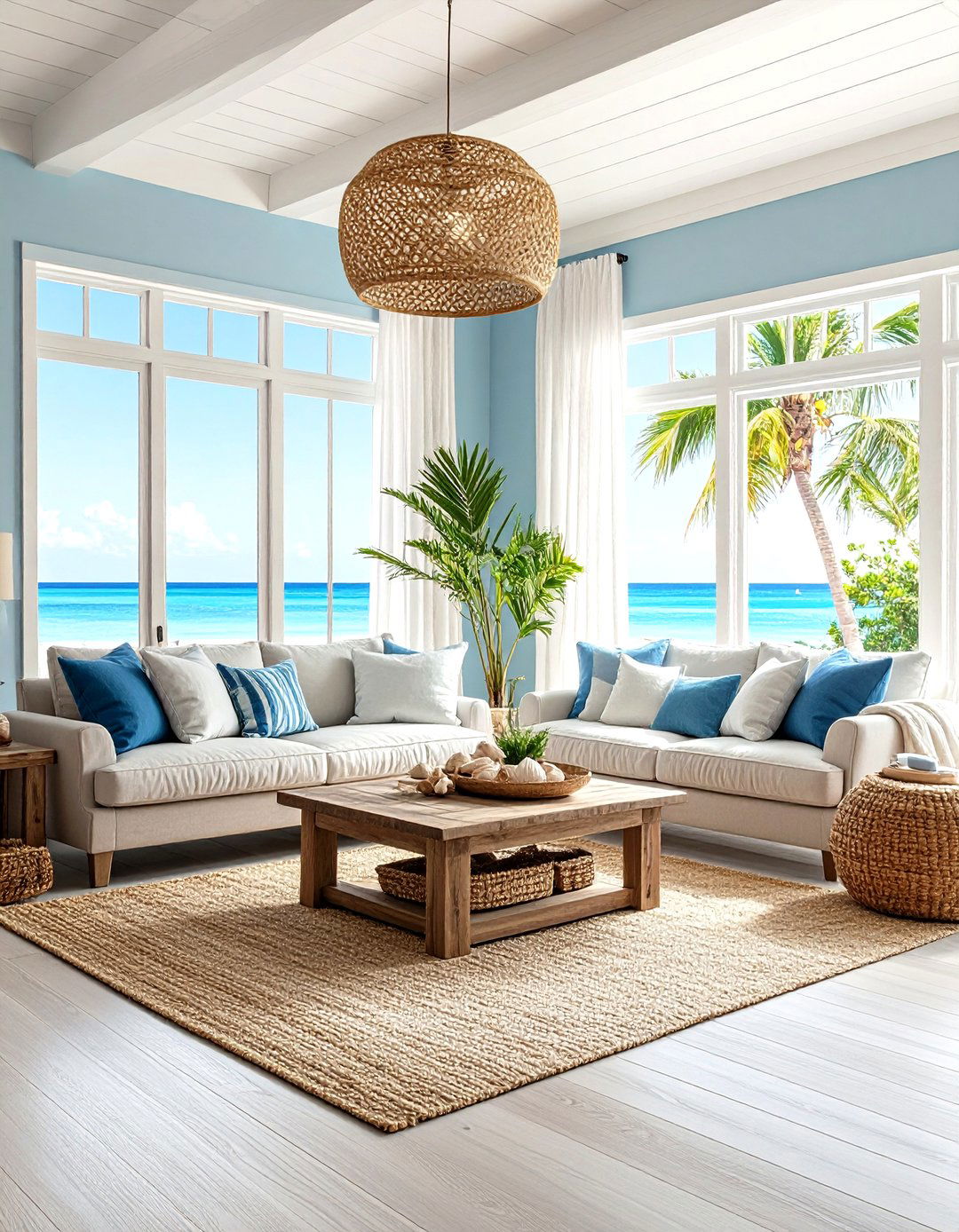 Coastal Living Room with Slipcovered White Sectional Furniture - 20 Coastal Living Room Ideas