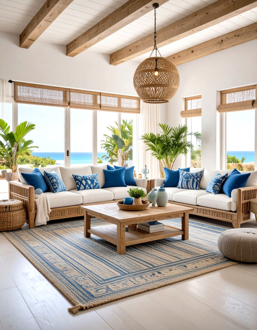 Coastal Mediterranean Living Room with Blue and White Palette - 20 Mediterranean Living Room Ideas
