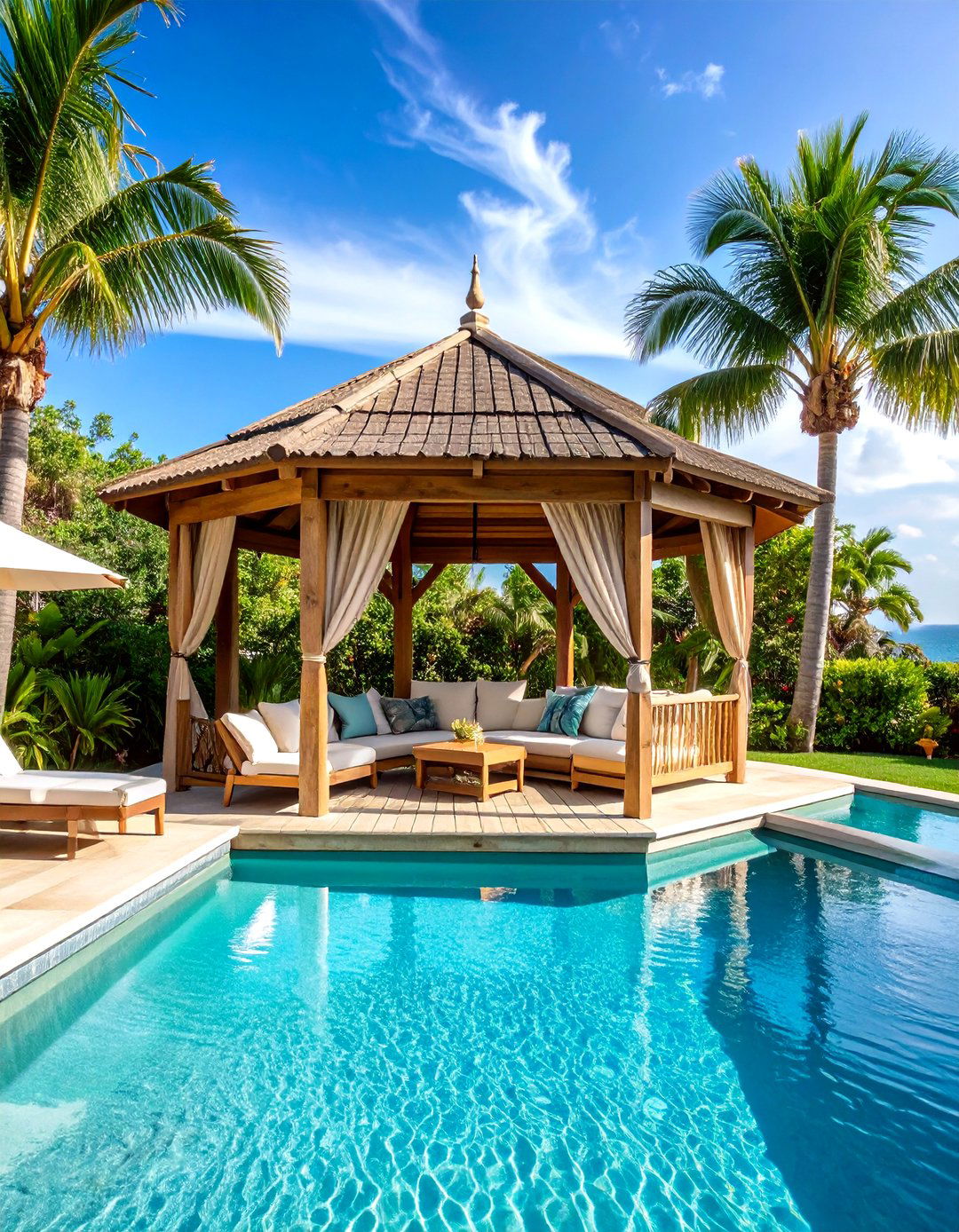 Coastal Nautical Pool Gazebo with Weathered Wood - 20 Pool Gazebo Ideas