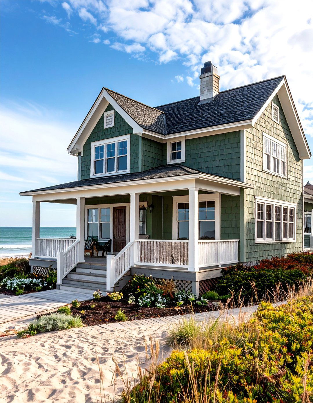 Coastal Olive Green House Exterior with Weathered Accents - 20 Olive Green House Exterior Ideas