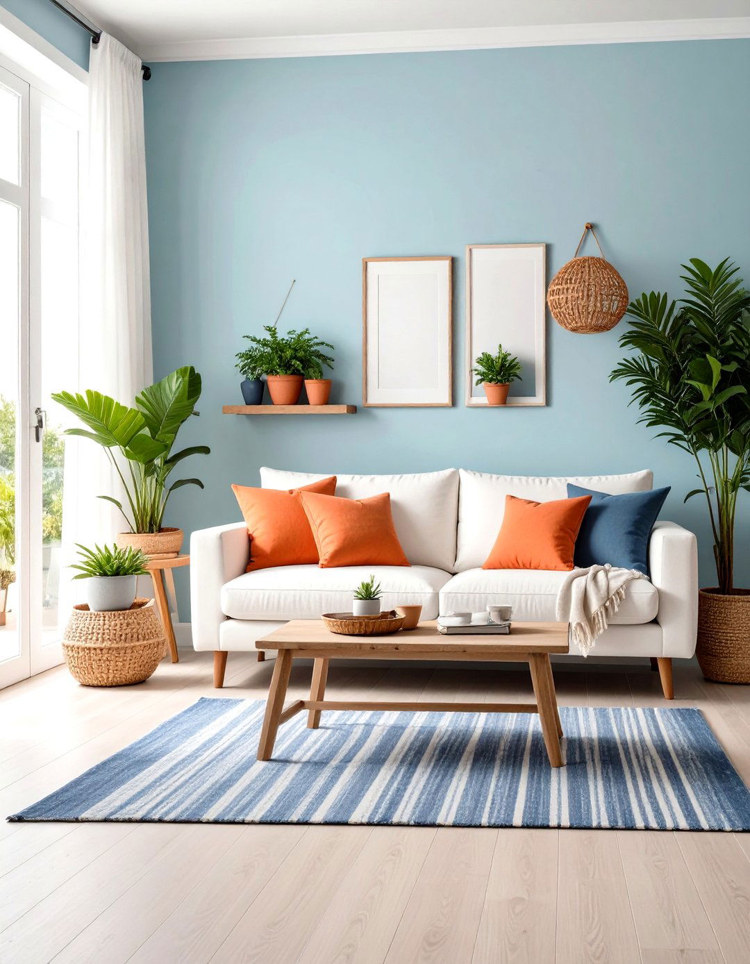 Coastal Orange and Blue Living Room - 20 orange and blue living room ideas