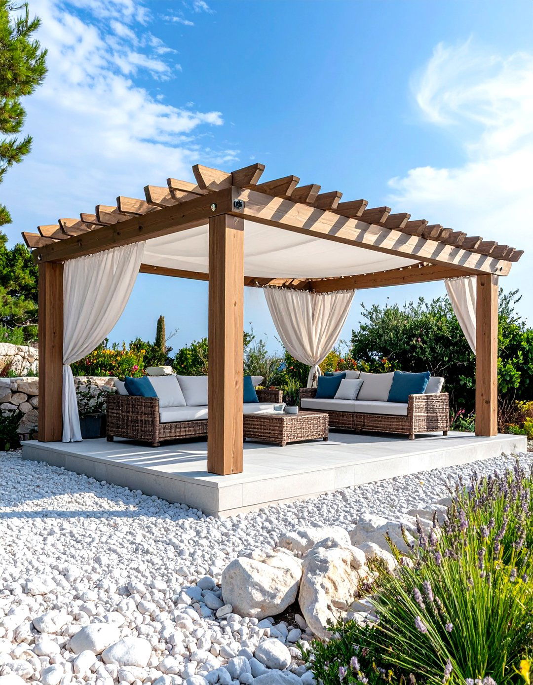 Coastal Patio Pergola with Weather Resistant Materials - 20 Patio Pergola Ideas