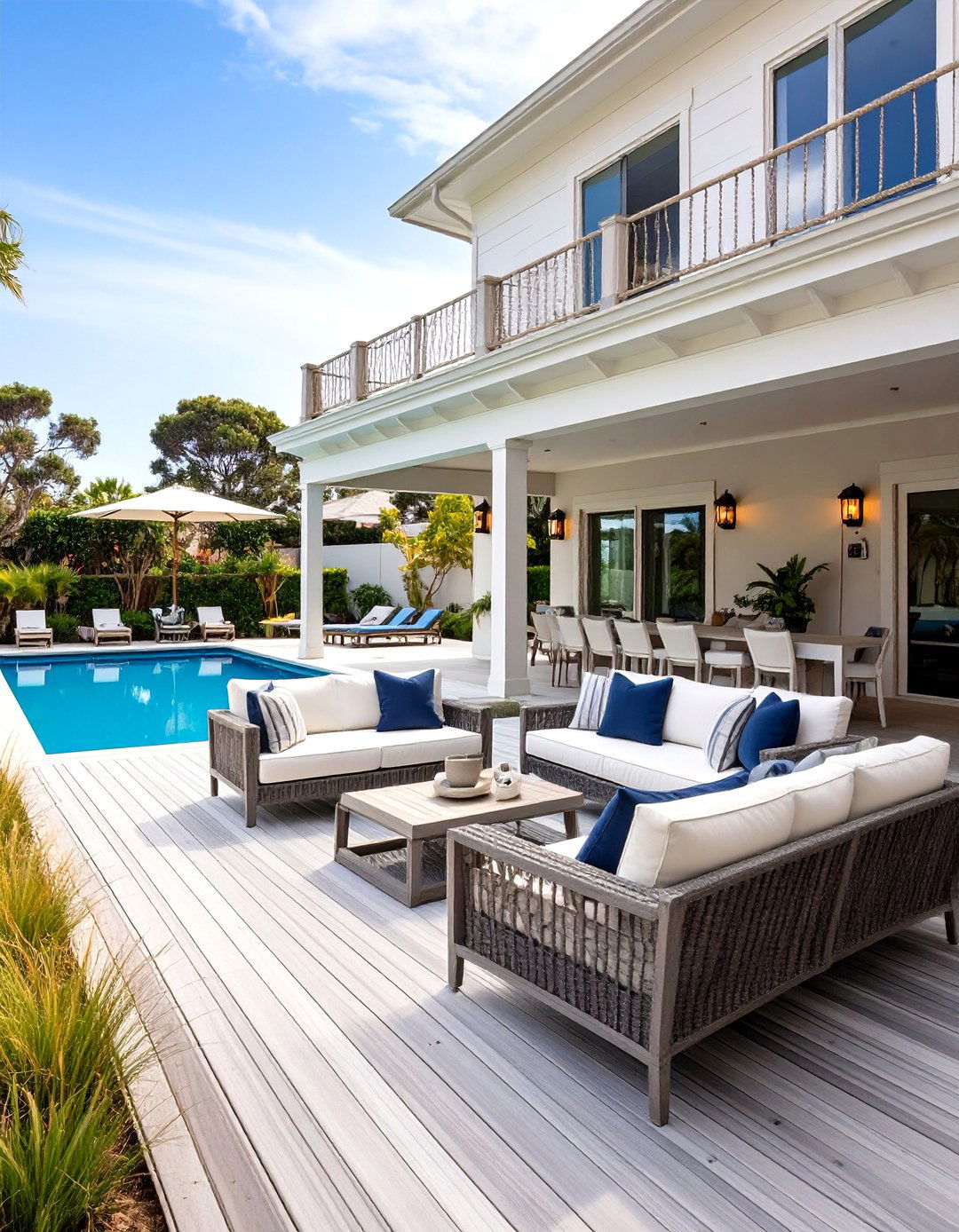 Coastal Pool Patio with Weathered Wood and Nautical Accents - 20 Pool Patio Ideas