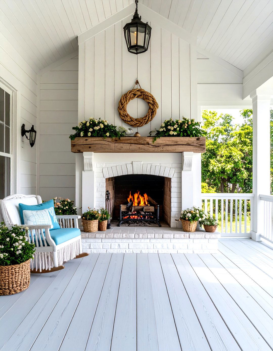 Coastal Porch Fireplace with Weathered Wood and Nautical Elements - 20 Porch Fireplace Ideas