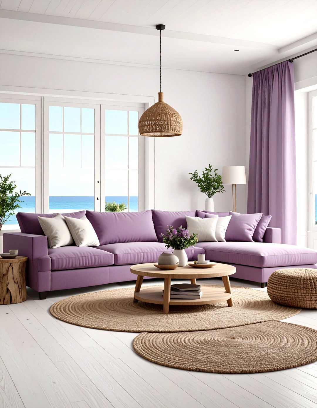 Coastal Purple Living Room with Soft Mauve - 20 Purple Living Room Ideas