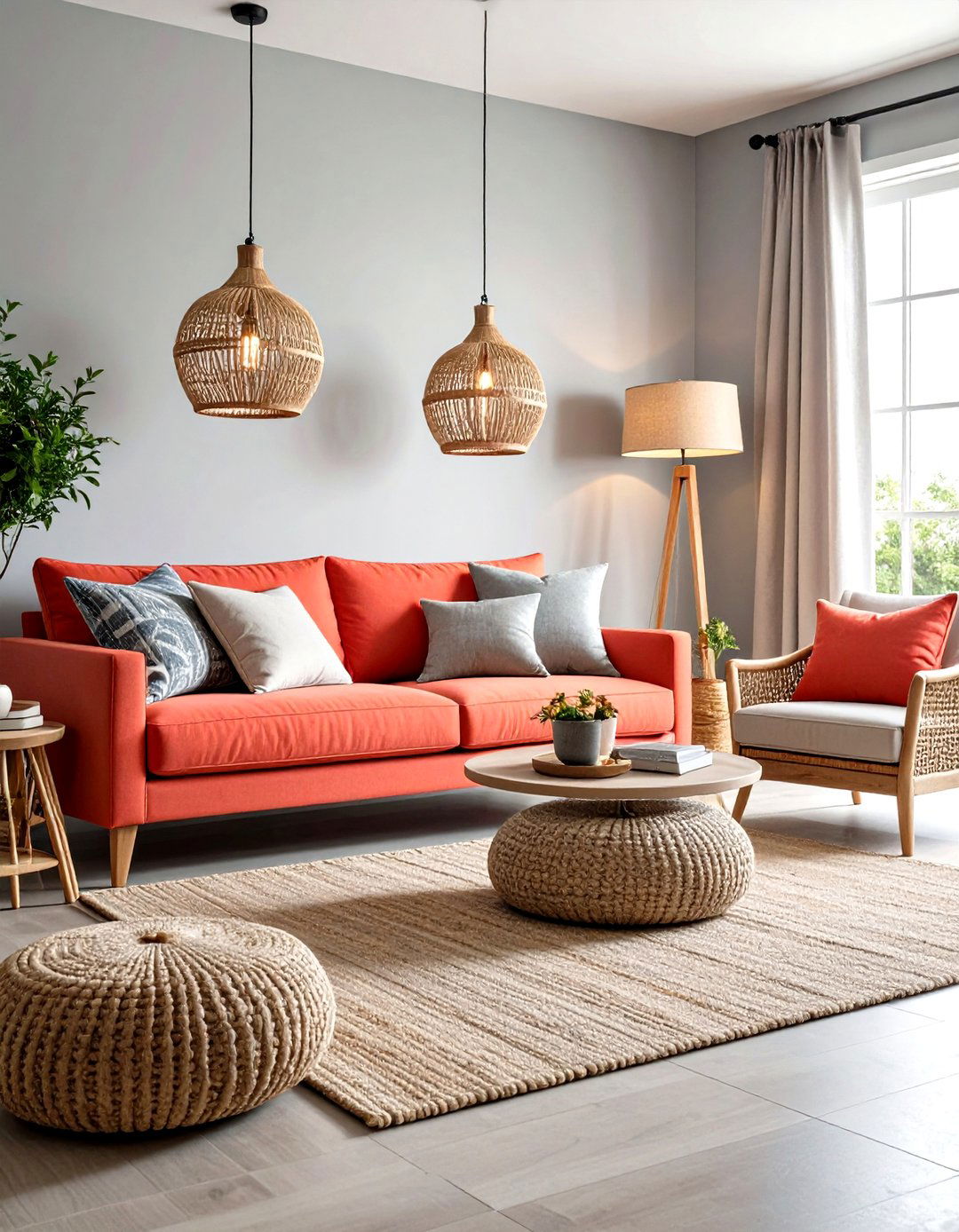 Coastal Red and Grey Living Room with Nautical Influences - 20 Red and Grey Living Room Ideas