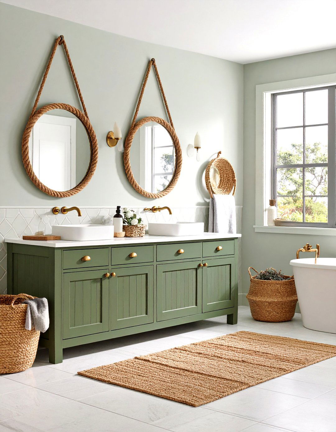 Coastal Sage Green Bathroom with Natural Elements - 20 Sage Green Bathroom Ideas
