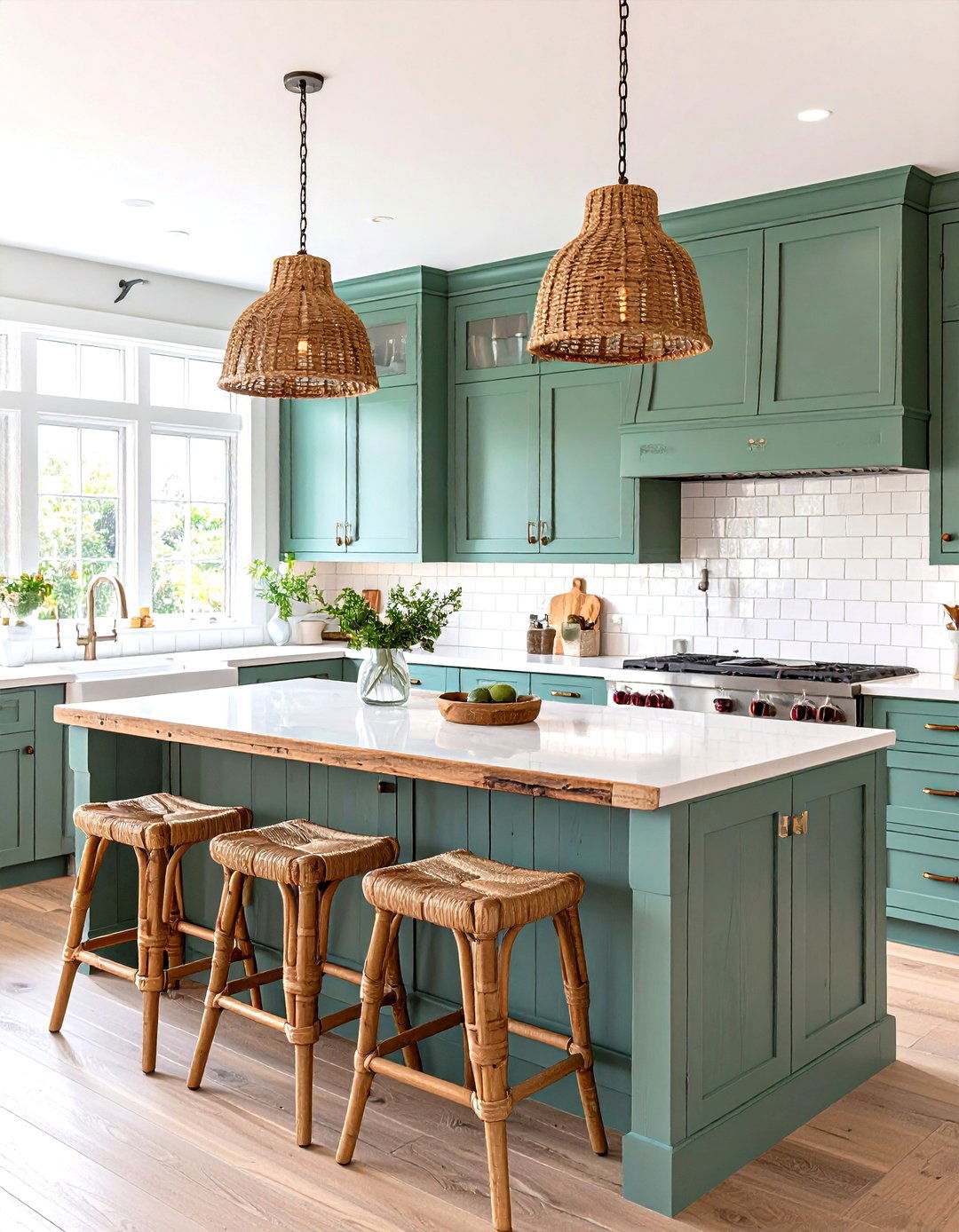 Coastal Sage Green Cabinets with Driftwood Finish Butcher Block Beach House Kitchen - 20 Sage Green Kitchen Cabinets With Butcher Block Countertops