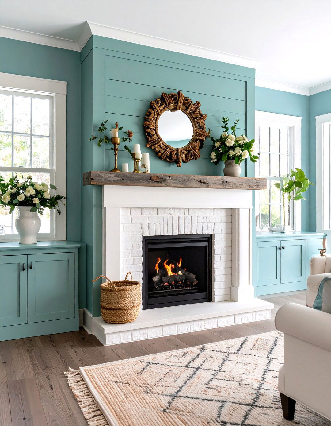 Coastal Sage Green Weathered Wood Fireplace - 20 Sage Green Fireplace Ideas