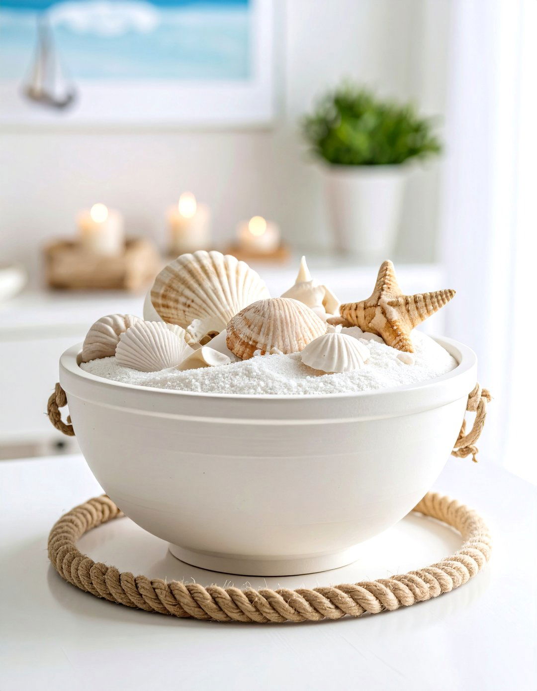 Coastal Seashell Dough Bowl Display - 20 Dough Bowl Decor Ideas
