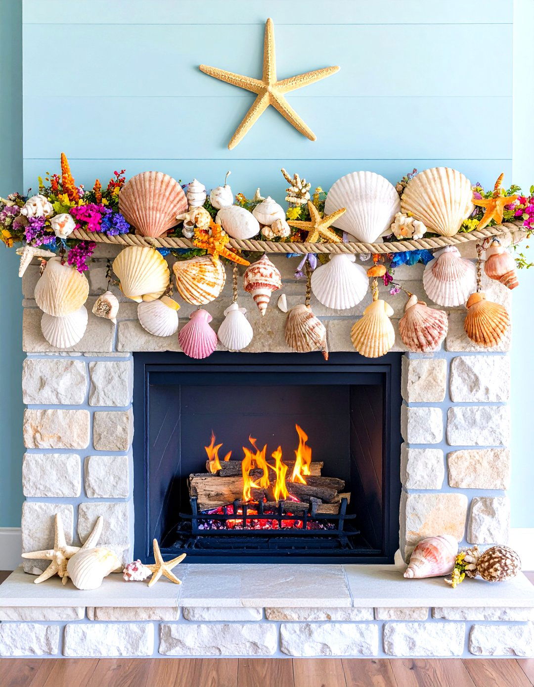 Coastal Seashell and Rope Mantel Garland - 20 Mantel Garland Ideas