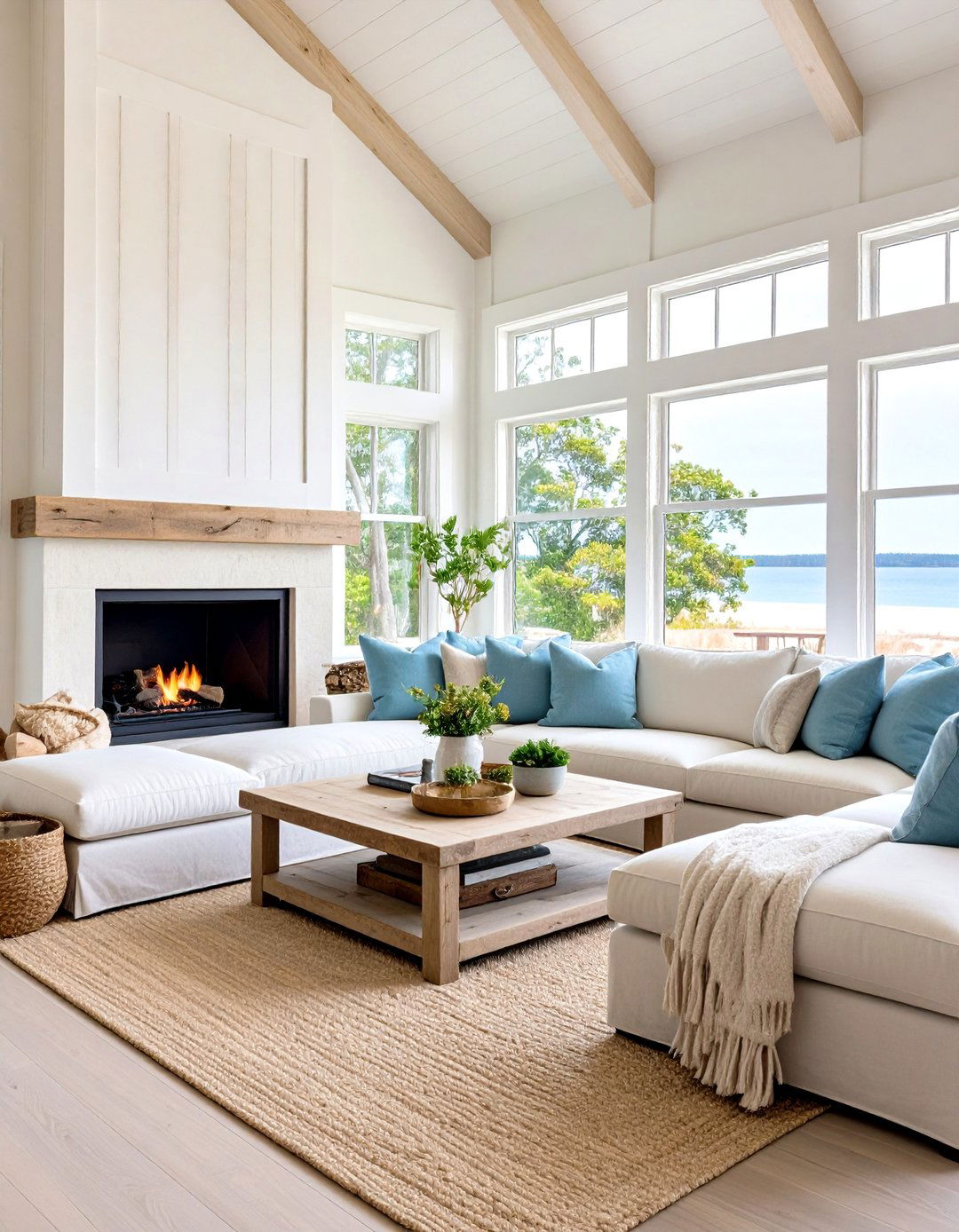Coastal Sectional Fireplace Retreat - 20 Living Room Ideas With Sectionals and Fireplace
