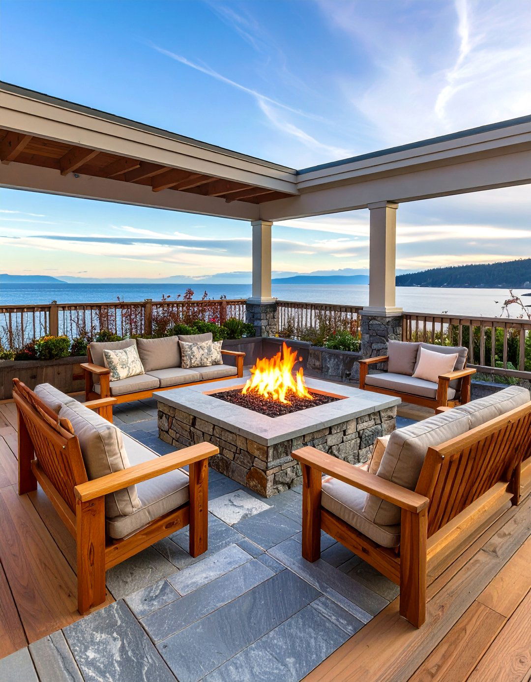 Coastal Style Sunken Fire Pit with Ocean View - 20 Sunken Fire Pit Ideas