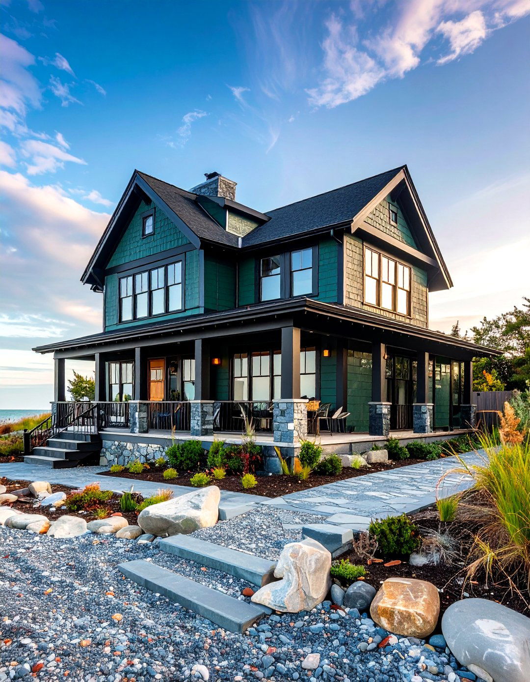 Coastal Twist on a Dark Olive Green House Palette - 20 Dark Olive Green House With Black Trim