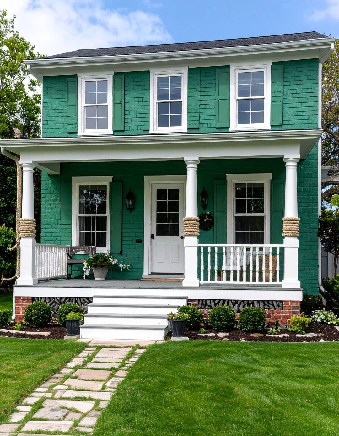 Coastal Vibes - 20 Sage Green Painted Brick House Ideas