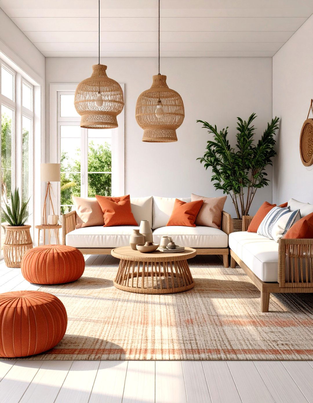 Coastal White and Terracotta Living Room - 20 terracotta living room ideas