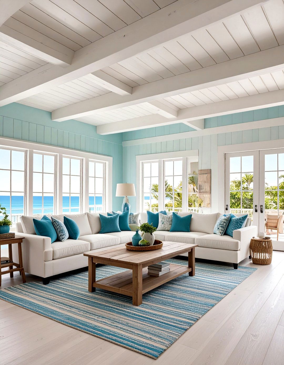 Coastal Whitewashed Ceiling Beams - 20 Decorative Ceiling Beam Ideas