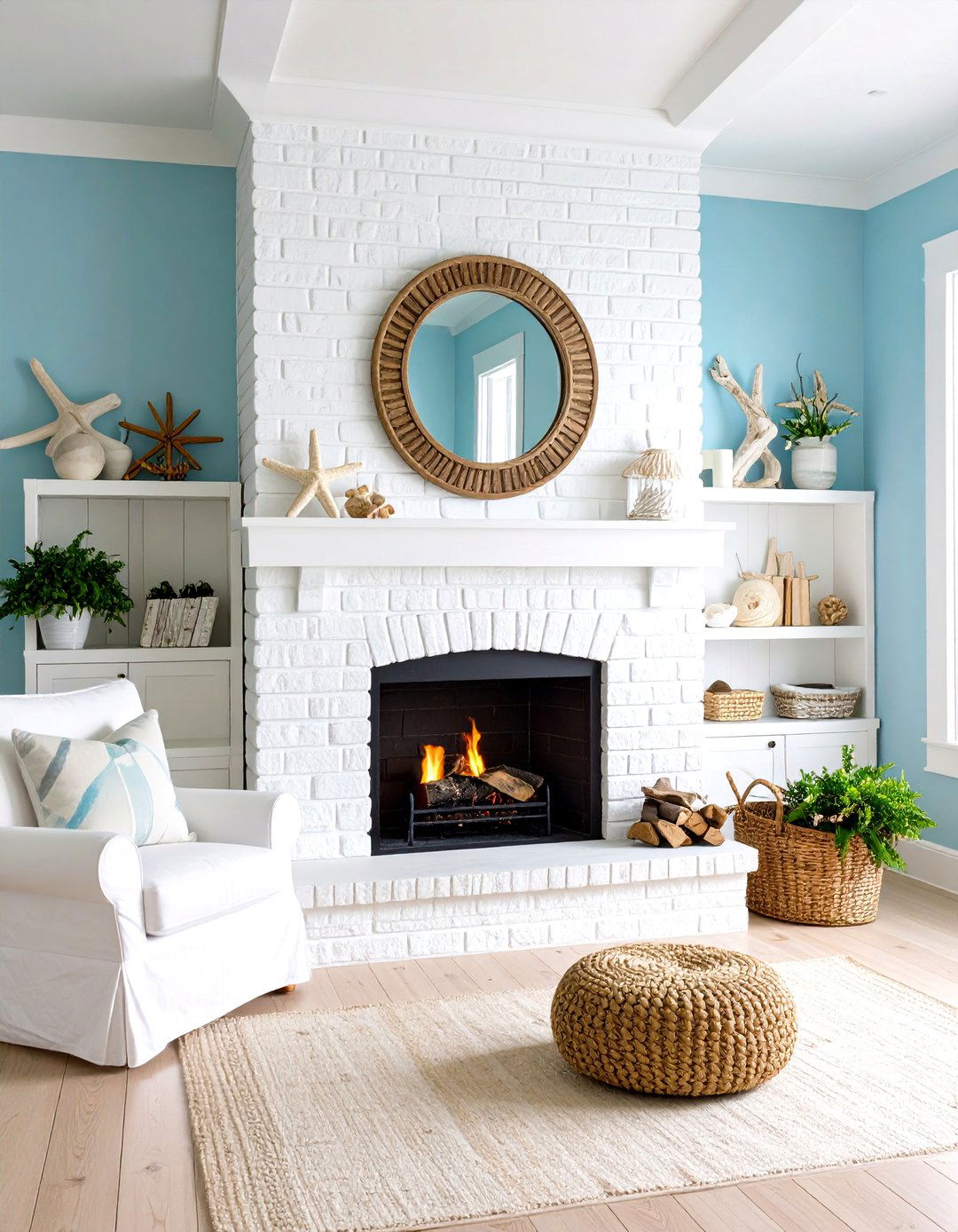 Coastal Whitewashed Fireplace - 20 Sunroom With Fireplace Ideas
