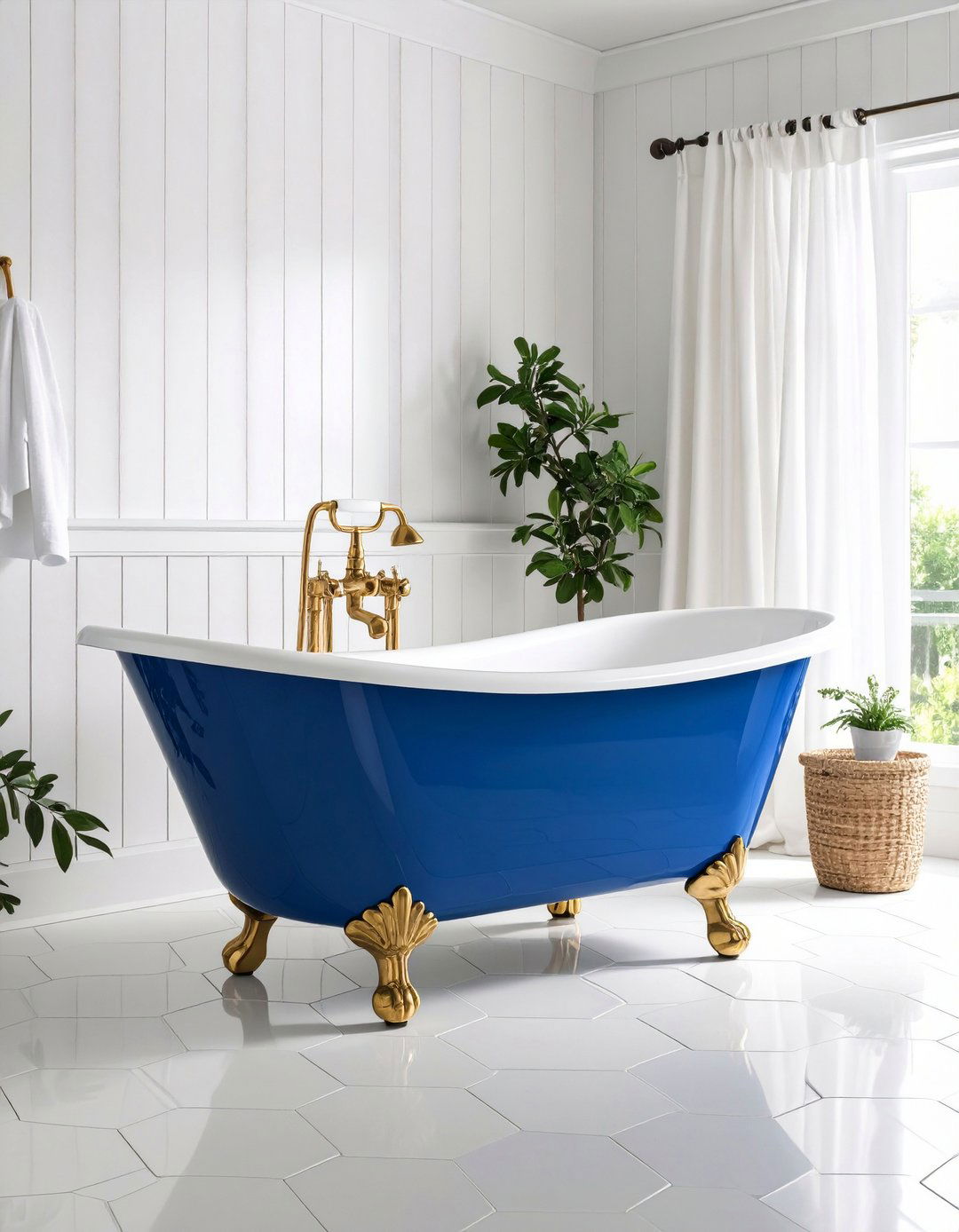 Cobalt Clad Claw Foot Tub - 20 Blue and White Bathroom Ideas