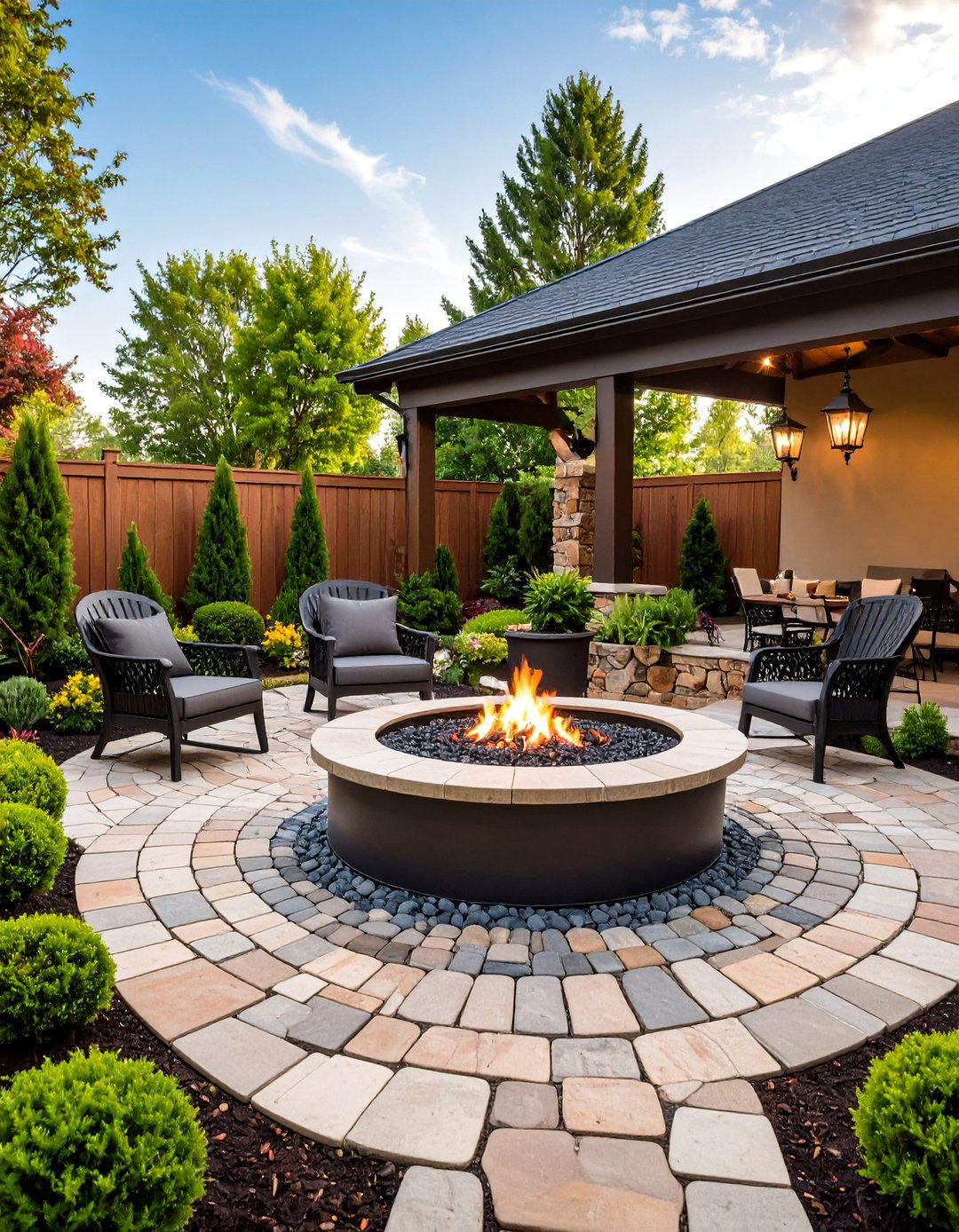 Cobblestone Patio with Fire Pit Insert - 20 Stone Patio With a Fire Pit Ideas