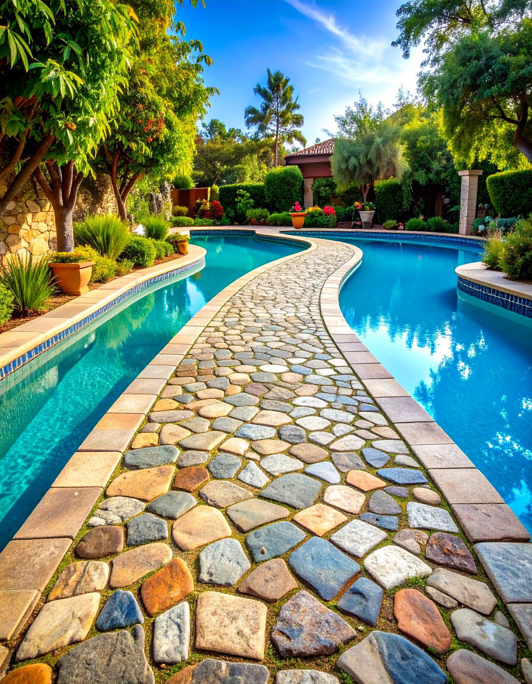 Cobblestone Pool Walkway with Old World Character - 20 Pool Walkway Ideas